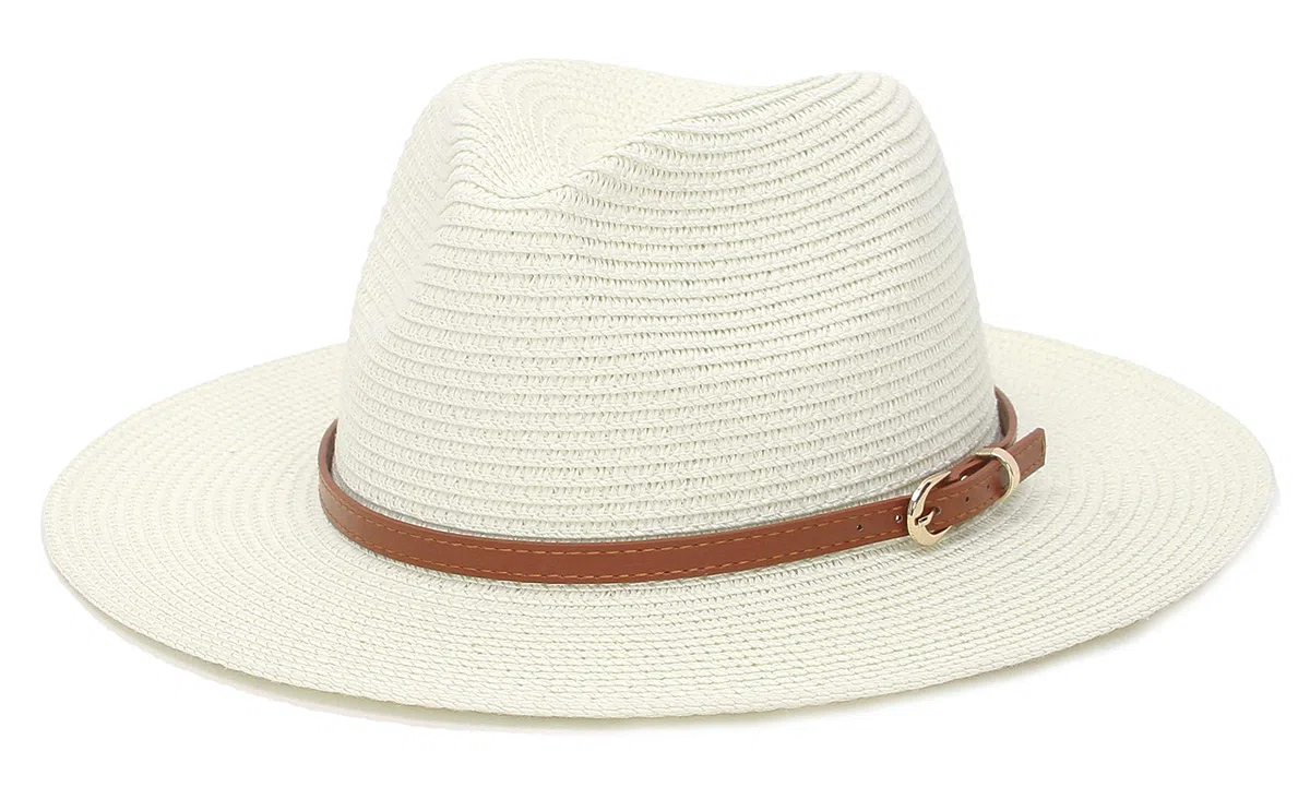 Sombreros de paja para mujeres y hombres, sombrero de verano Panamá Fedora con cinturón de cuero, ala ancha, gorra de jazz para playa