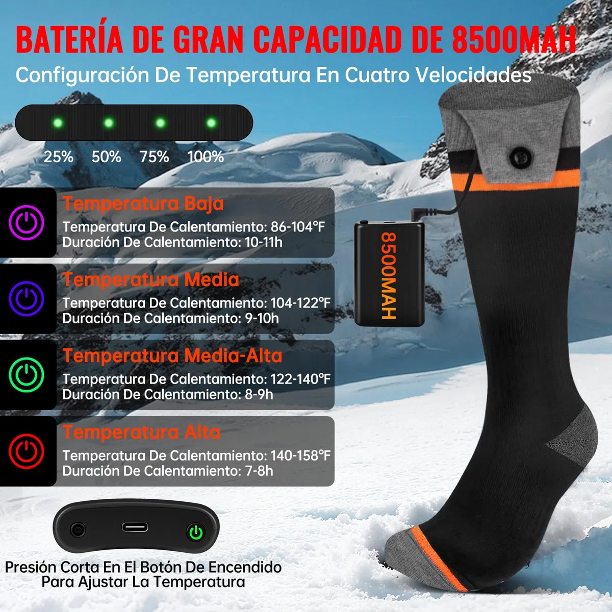 YOOHBERRYS Calcetines Calefactables, Calcetines Termicos con 8500mAh Recargable Batería, App Control Temperatura Máxima 70 Grados, Calcetín Calefactor Electricos para Sci, Campeggio, Ciclismo
