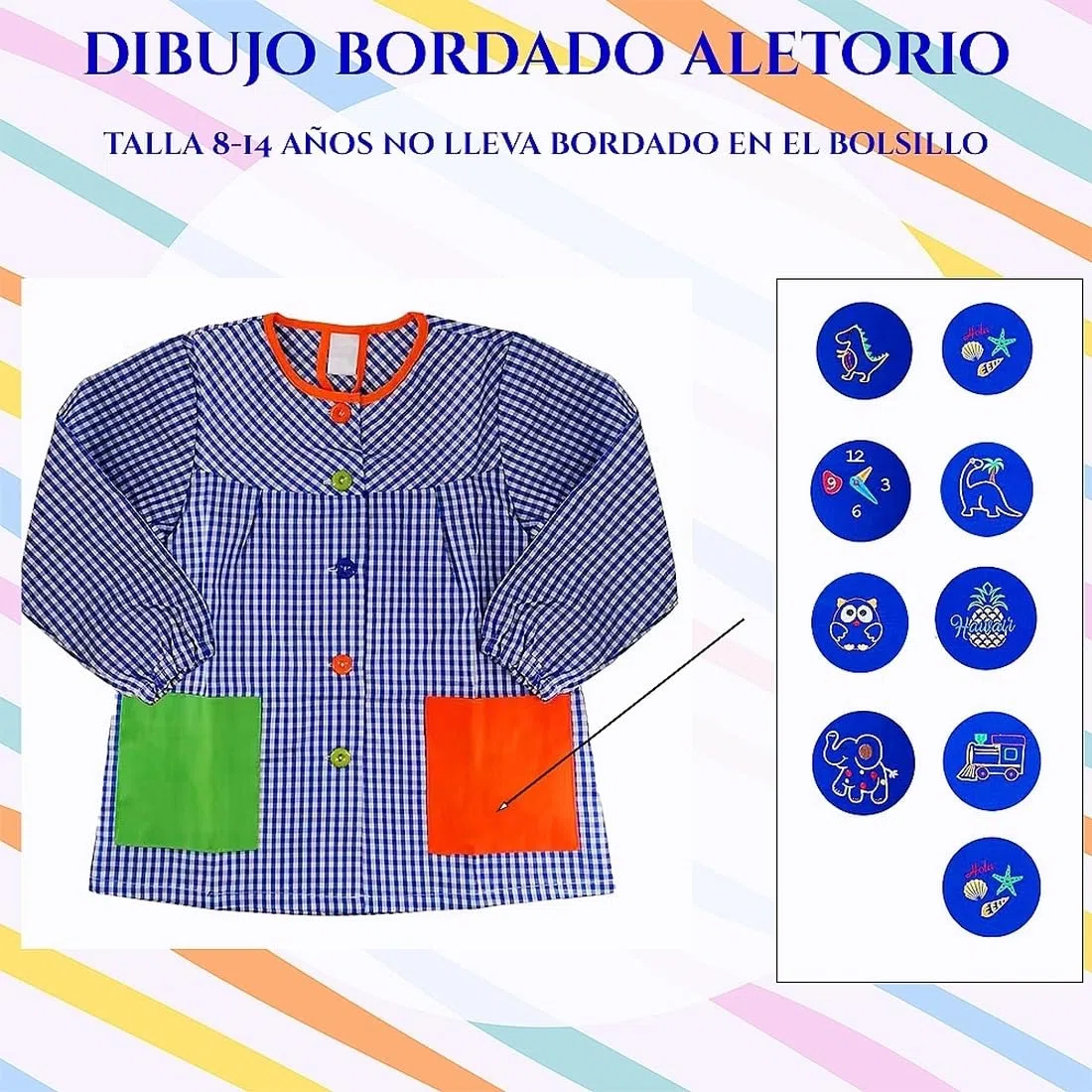 Panda Home Bata Escolar Infantil Multicolor Babi Infantil de Cuadros Bordado de Nombre