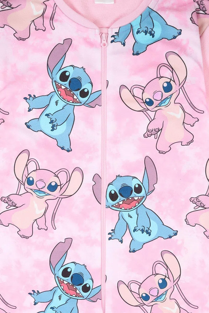 Disney Pijama de forro polar rosa Lilo and Stitch & Angel para niñas, todo en uno