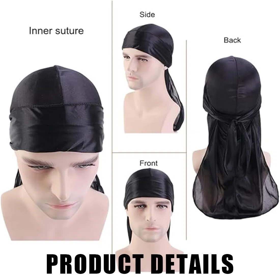 2Pcs Long Tail Durag, Gorro Bandanas Piratas, Pañuelos De Cabeza Turbante Con Cola Extra Larga Y Correas Anchas Para Hombres Y Mujeres Decoración Diaria De Hip-Hop
