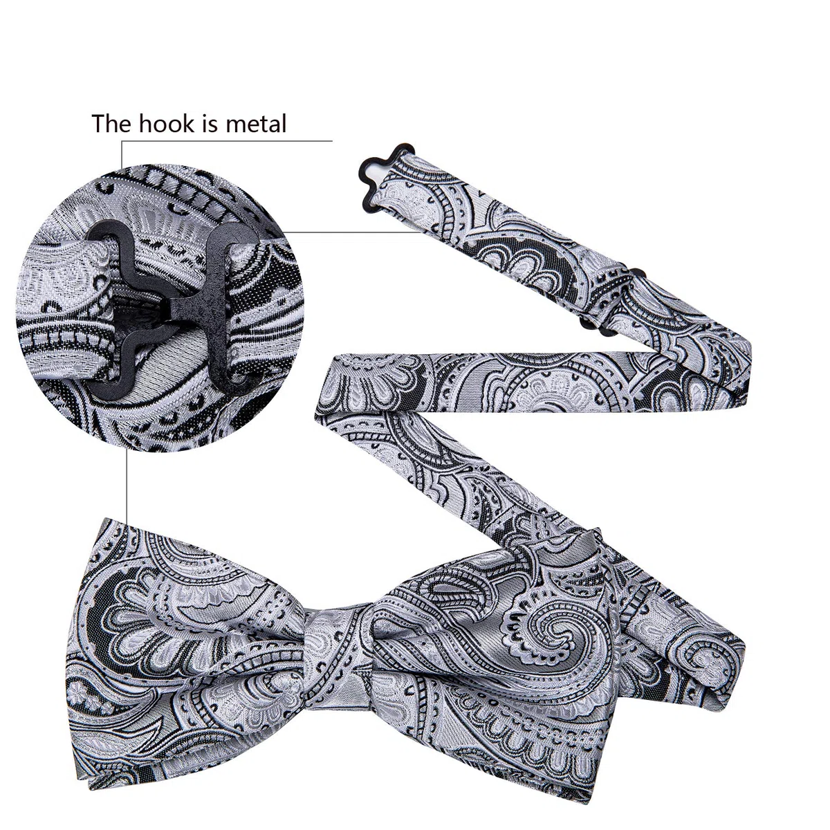 Barry.Wang Men's Paisley Silk Pre-tied Bow Tie Set Pocket Square and Cufflinks for Weddings and Formal Events
