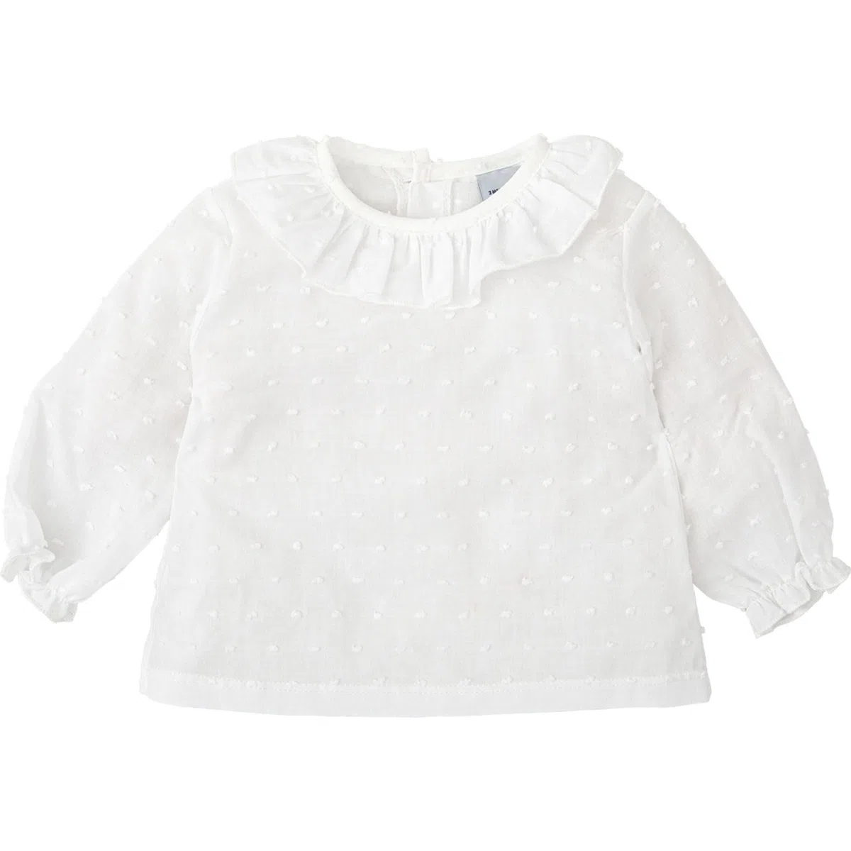 BABIDU Camisa Bebé Niña Algodón Plumetti, Cuello Volante Fruncido y Manga Larga con Puños Elásticos, Diseño Elegante y Suave, Ideal para Primavera, Otoño o Eventos Especiales