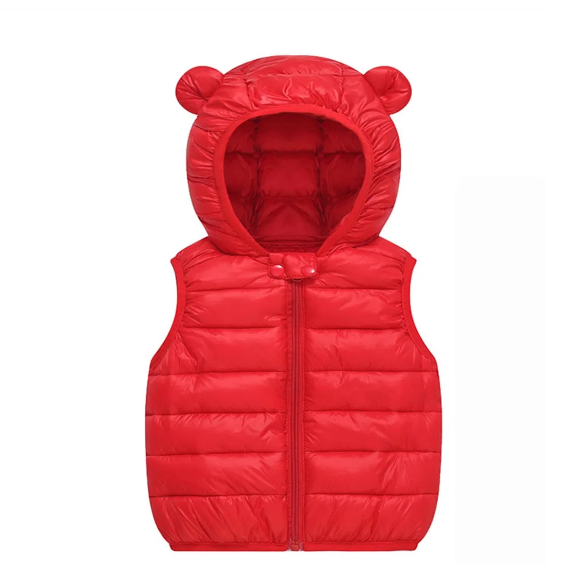 Generisch Jersey elegante para mujer, chaleco para bebé, niño, niña, abrigo de invierno, ligero, sin mangas, orejas de oso, cremallera, chaqueta, mochila, 1 3 años, rojo, 18-24 meses