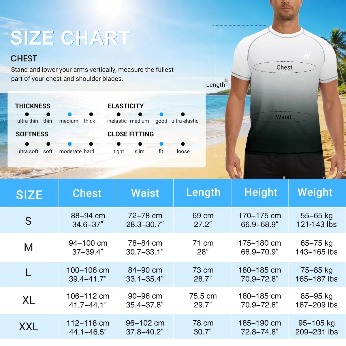 MEETWEE Camiseta Hombre Degradado Anti-UV UPF 50+ Protección Solar Transpirable Secado rápido Ligera elástico 4 direcciones para Senderismo Pesca Playa Verano