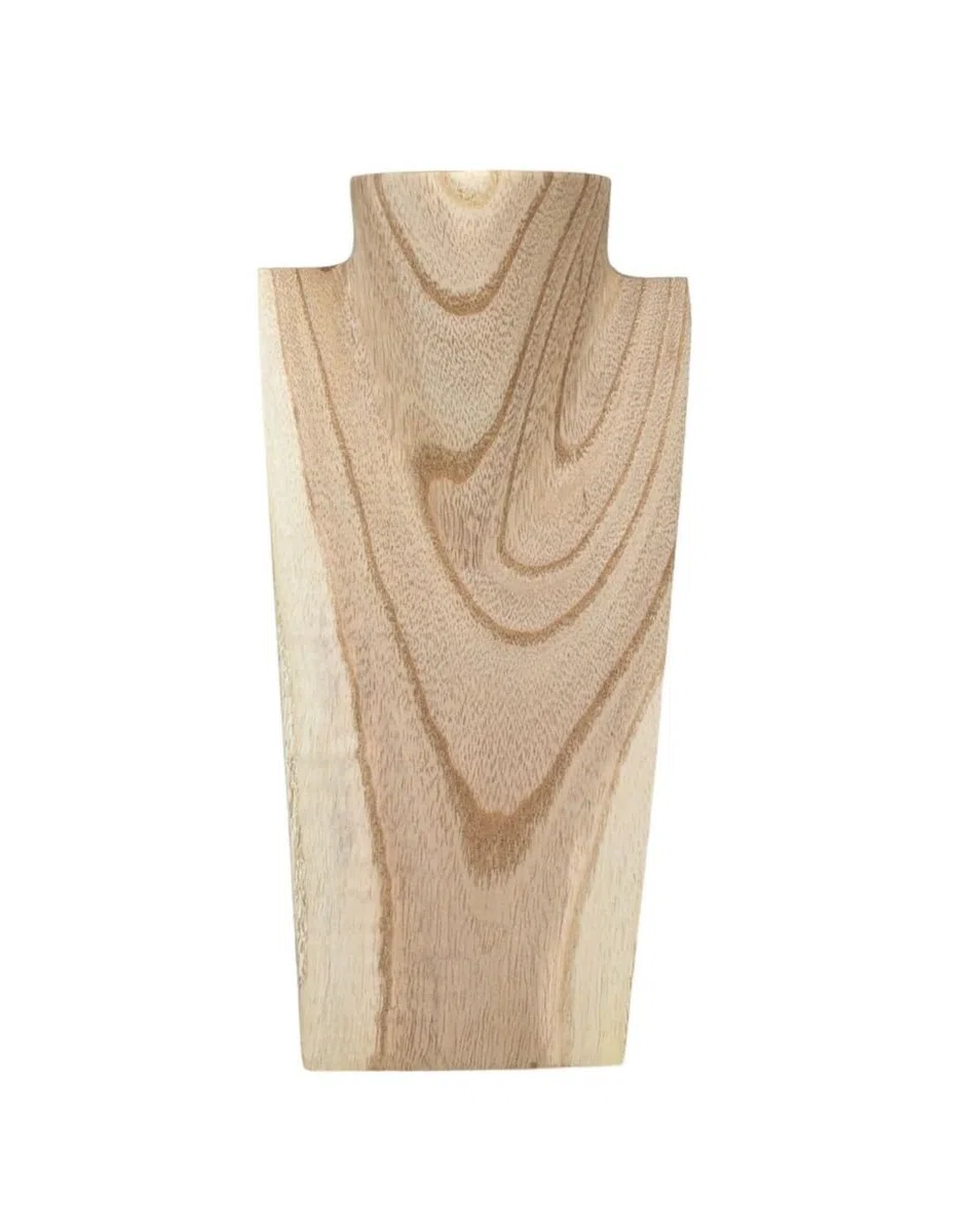Busto expositor de collares de madera en bruto, 25 cm de altura
