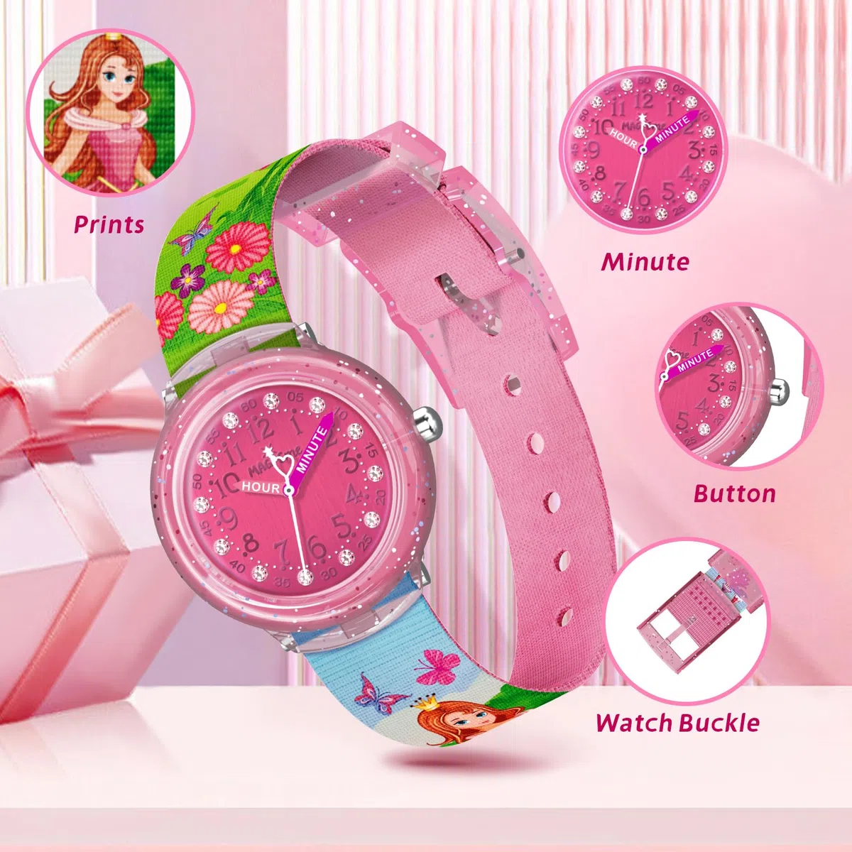 Reloj para Niños, Reloj Unicornio Estampados de Animal con Banda Textil Reloj Niño y Niña