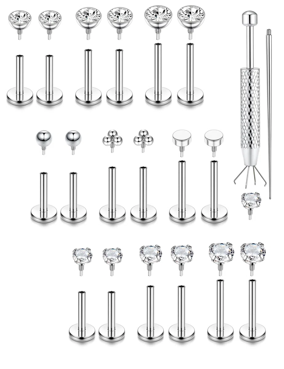 Adramata 18 Piezas Piercing Tragus Helix Labret 16G/18G Piercing Nariz Acero Quirurgico Medusa Pendiente Pequeño Conch Cartílago (Oro/Plata) 6/8/10MM