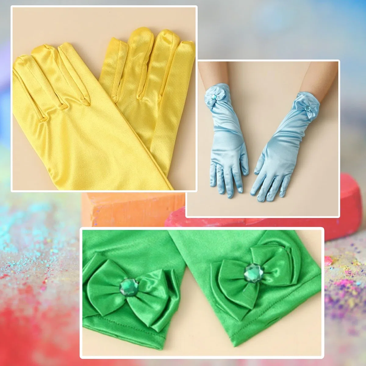 1 guantes de satén para niña, 29 cm, color sólido, largo codo, formal, para fiestas, bodas, máscaras, jazz, baile, cosplay, Halloween, carnaval