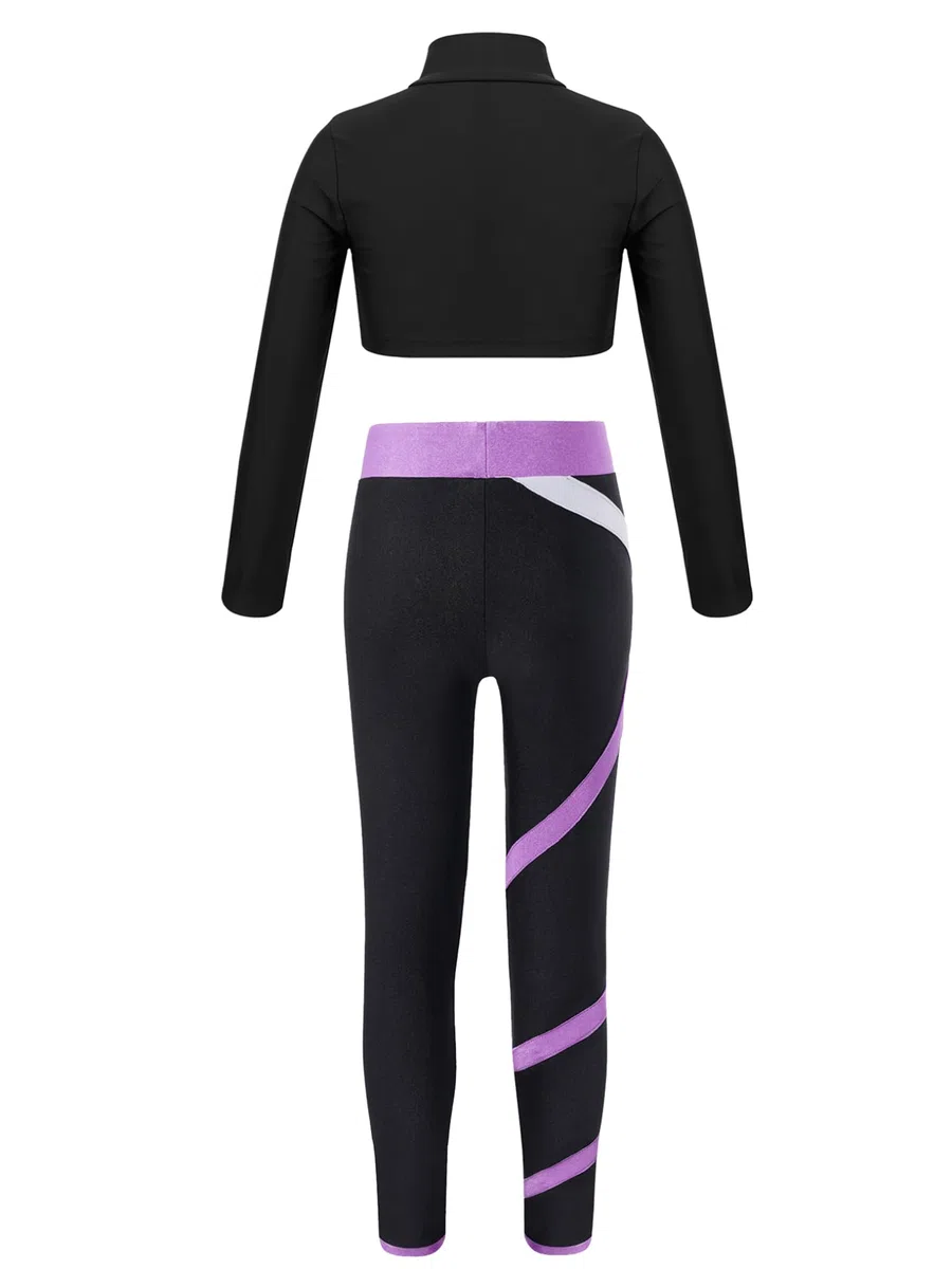 Freebily Conjunto de Deportivos para Niñas Crop Top de Manga Larga y Leggings Elásticos Pantalones Largos de Deporte Ropa de Gimnasia Yoga Fitness 5-14 Años