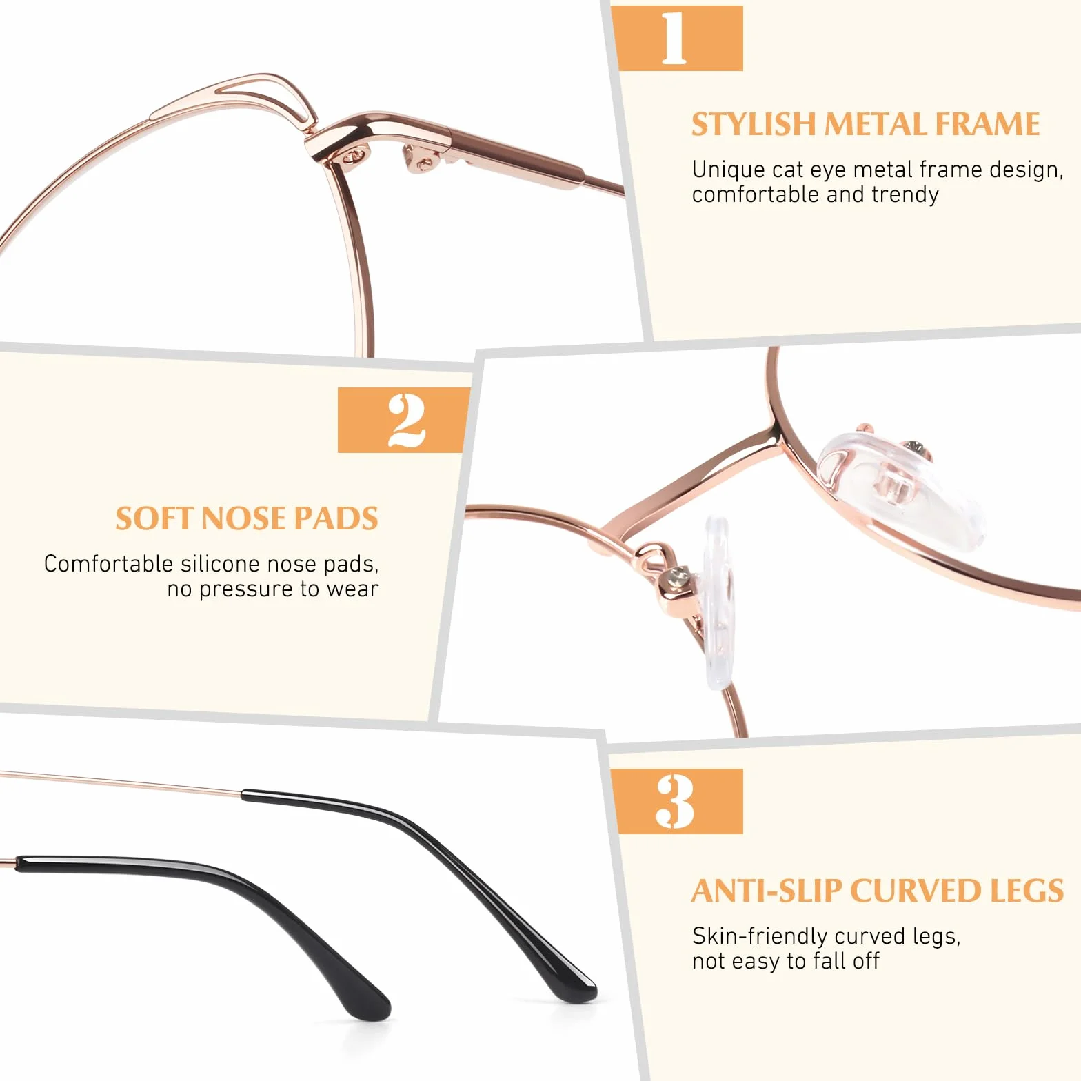 LINVO Gafas Falsas Retro Mujeres Metálicas Ojos de Gato Marco UV400 Gafas de Venta Libre