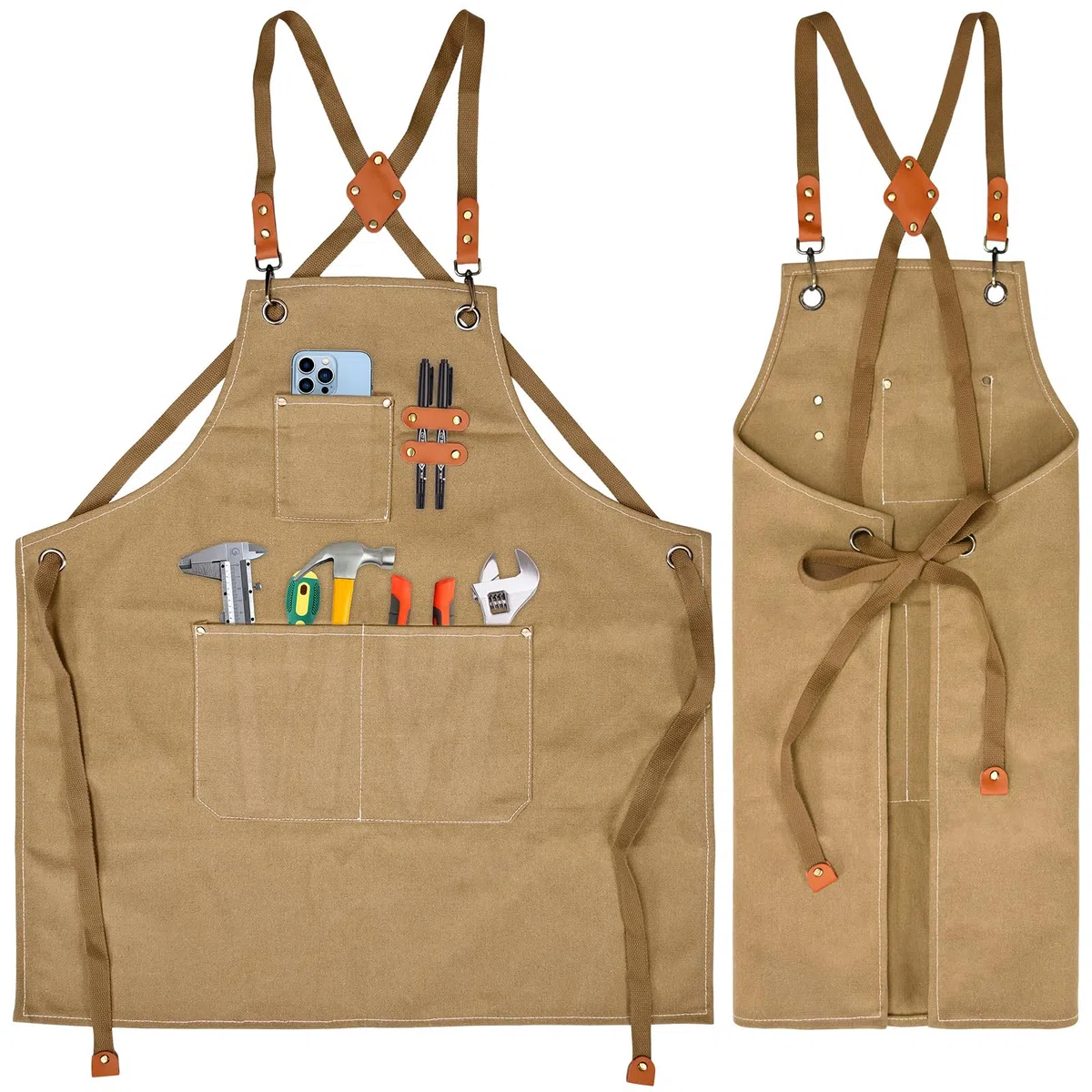 KOOOGEAR Delantal multifuncional de lona, delantal de trabajo, delantal de soldadura, delantal de cocina para barbacoa, cinturón creable, adecuado para cocina, jardín, forja, taller