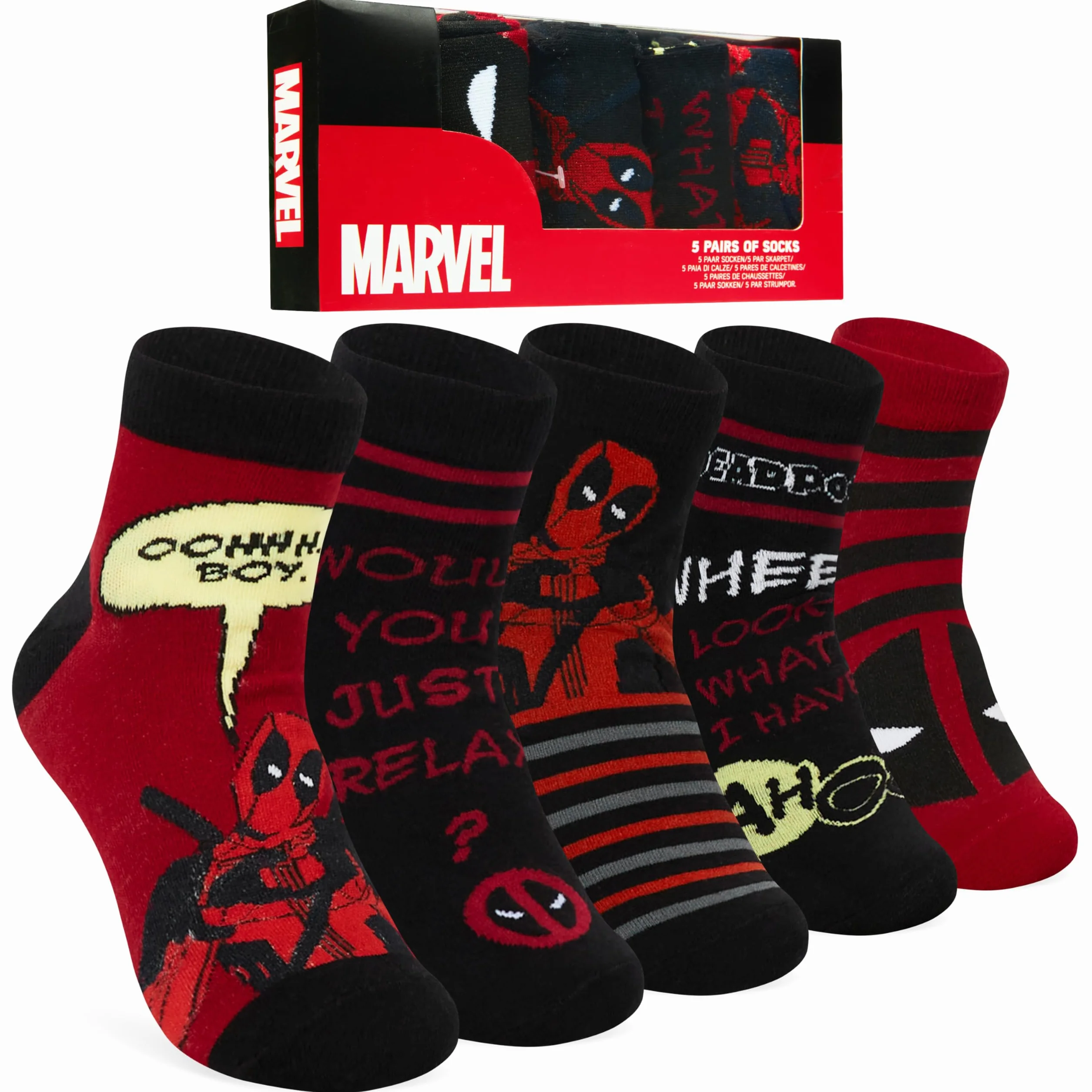 Marvel Calcetines Tobilleros Hombre Talla 40–45, Pack De 5 Transpirables, Regalo Para Fans De Superhéroes