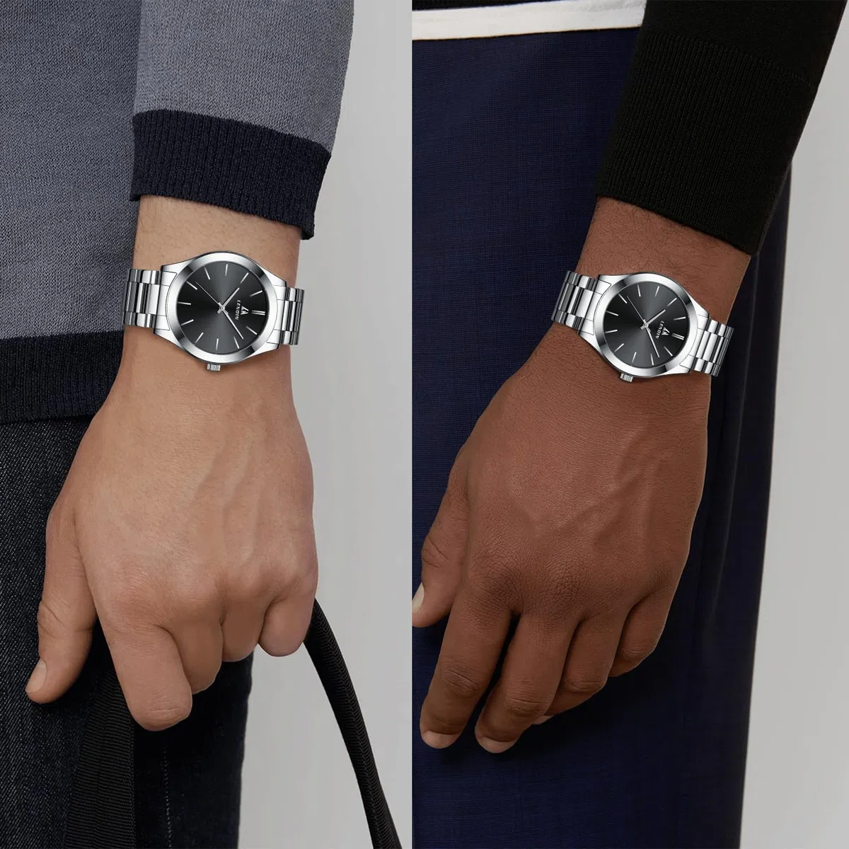 LN LENQIN Reloj Hombre Relojes De Acero Inoxidable para Hombres Relojes De Pulsera Impermeables para Hombres Reloj De Cuarzo Analógico De Diseño De Negocios De Moda