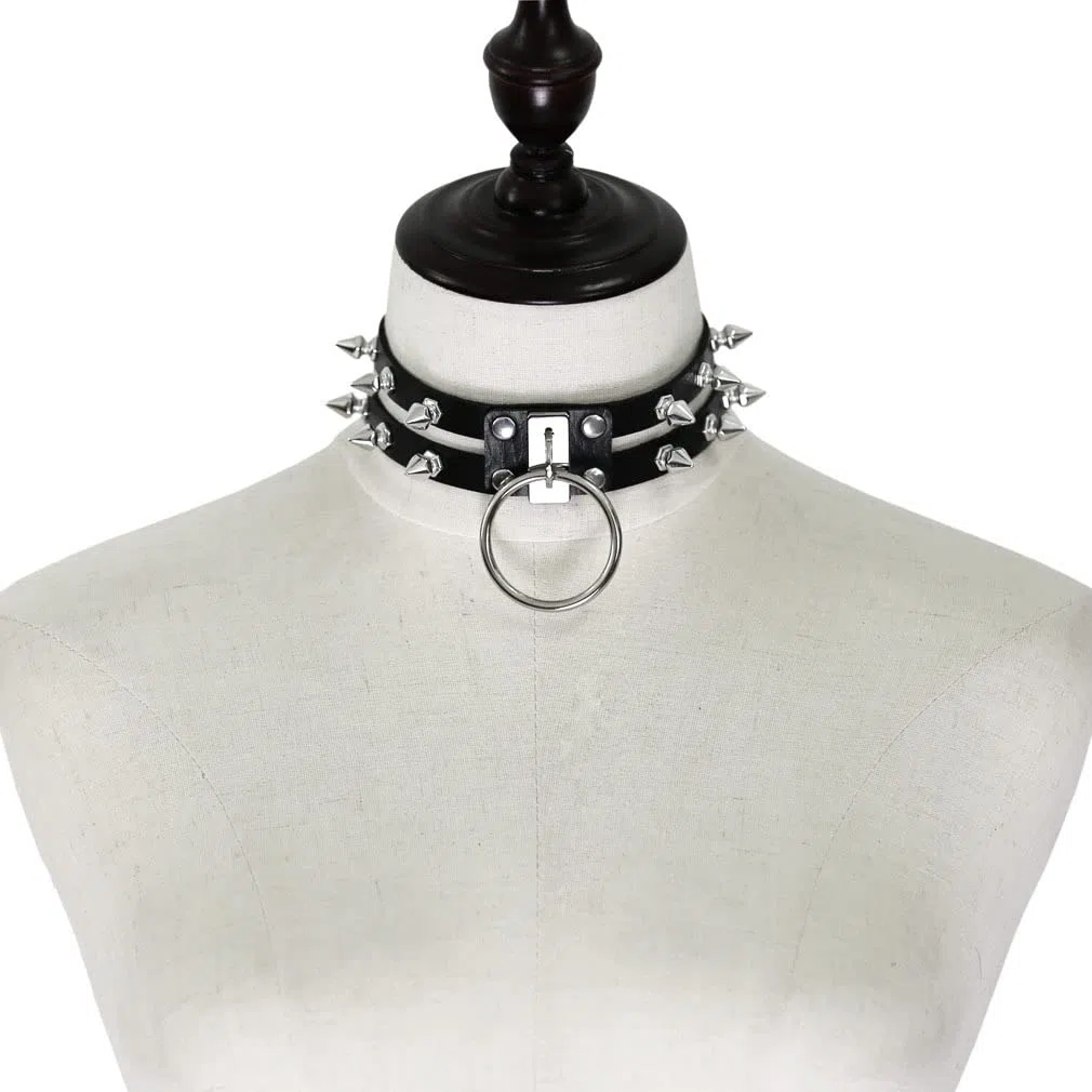 Collar punk redondo con pinchos para mujeres y hombres, con remaches tachonados, collar grueso, joyería gótica, accesorios góticos, rosa