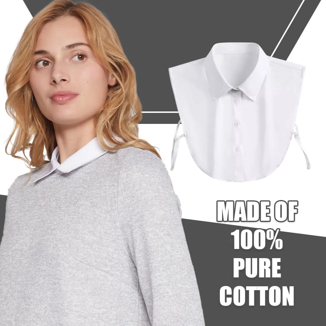 2 piezas cuello de camisa falso en blanco y negro, cuello de camisa falso elegante desmontable para mujer, cuello cuadrado de media camisa