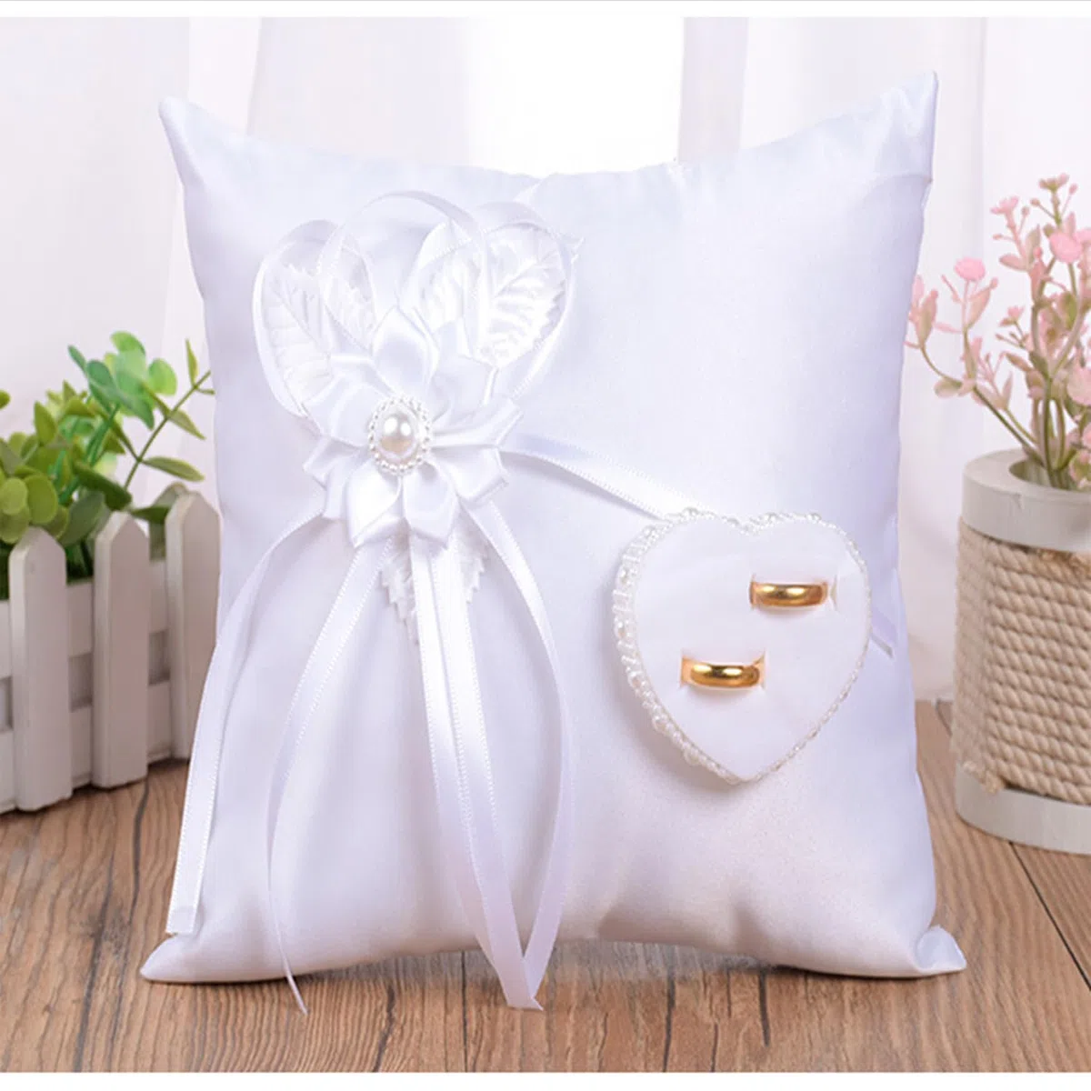 Almohada para Anillos de Boda, Cojín para Anillo de Bodas, Anillo de Boda Portador Almohada, Almohada Anillos Encaje, con Perlas Artificiales Se, Se Puede Utilizar para Bodas, Regalos de San Valentín