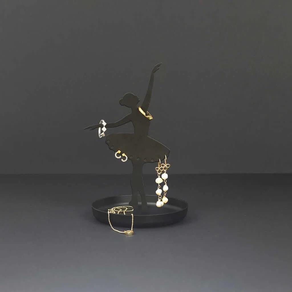 Balvi Porta anillos Ballerina Color negro Soporte de joyas de silueta de bailarina Metal