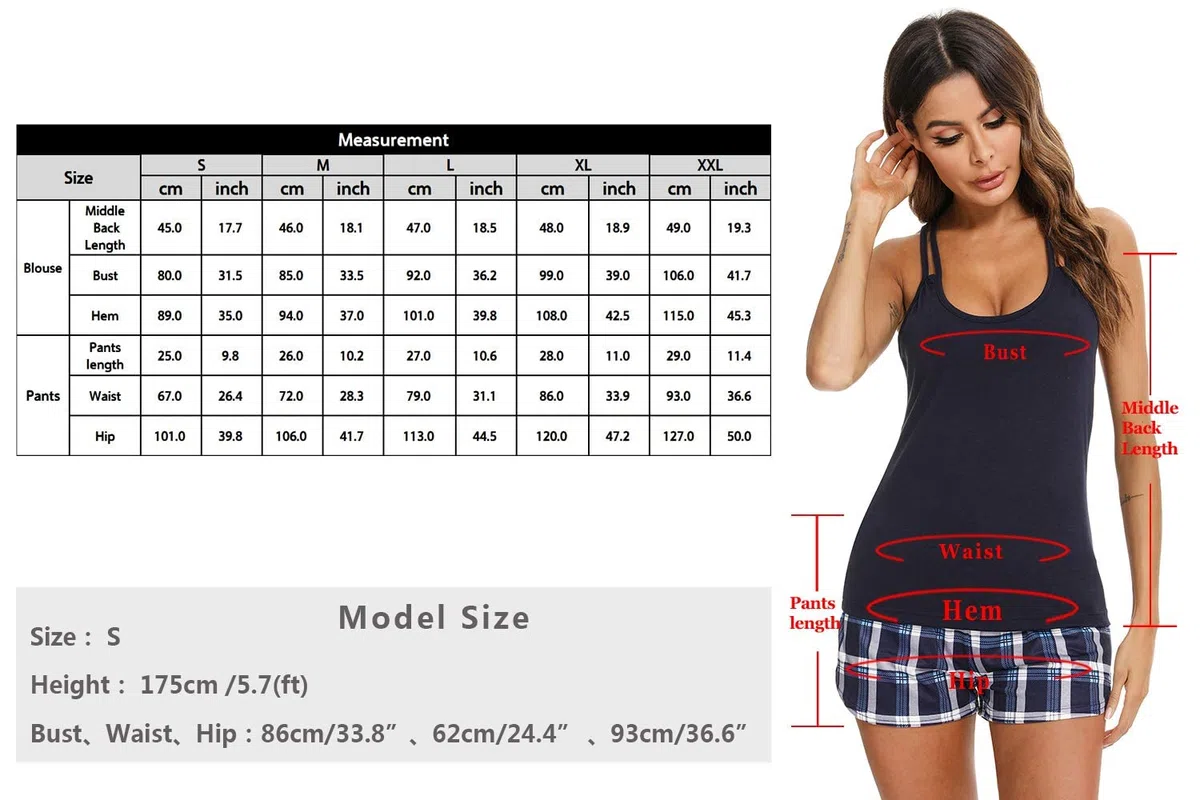 iClosam Pijama Mujer Verano de Algodón Pijama Corto para Mujer a Cuadros Tirantes Conjunto de Pijamas Mujer con Camiseta Sin Mangas y Pantalones Cortos Ropa para Dormir Suave S-XXL