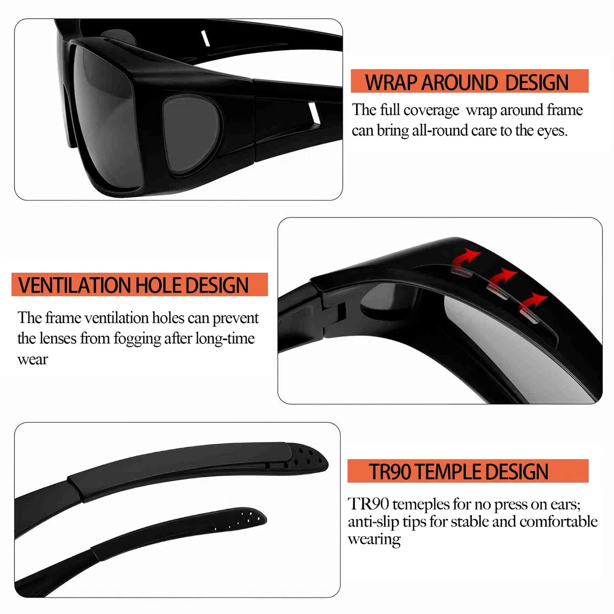 KANASTAL Alta protección UV Gafas de Sol Superpuestas Polarizadas TR90 Ultraligero Rectangulares Protección UV400, Conducción, Deportes al Aire Libre y Viajes