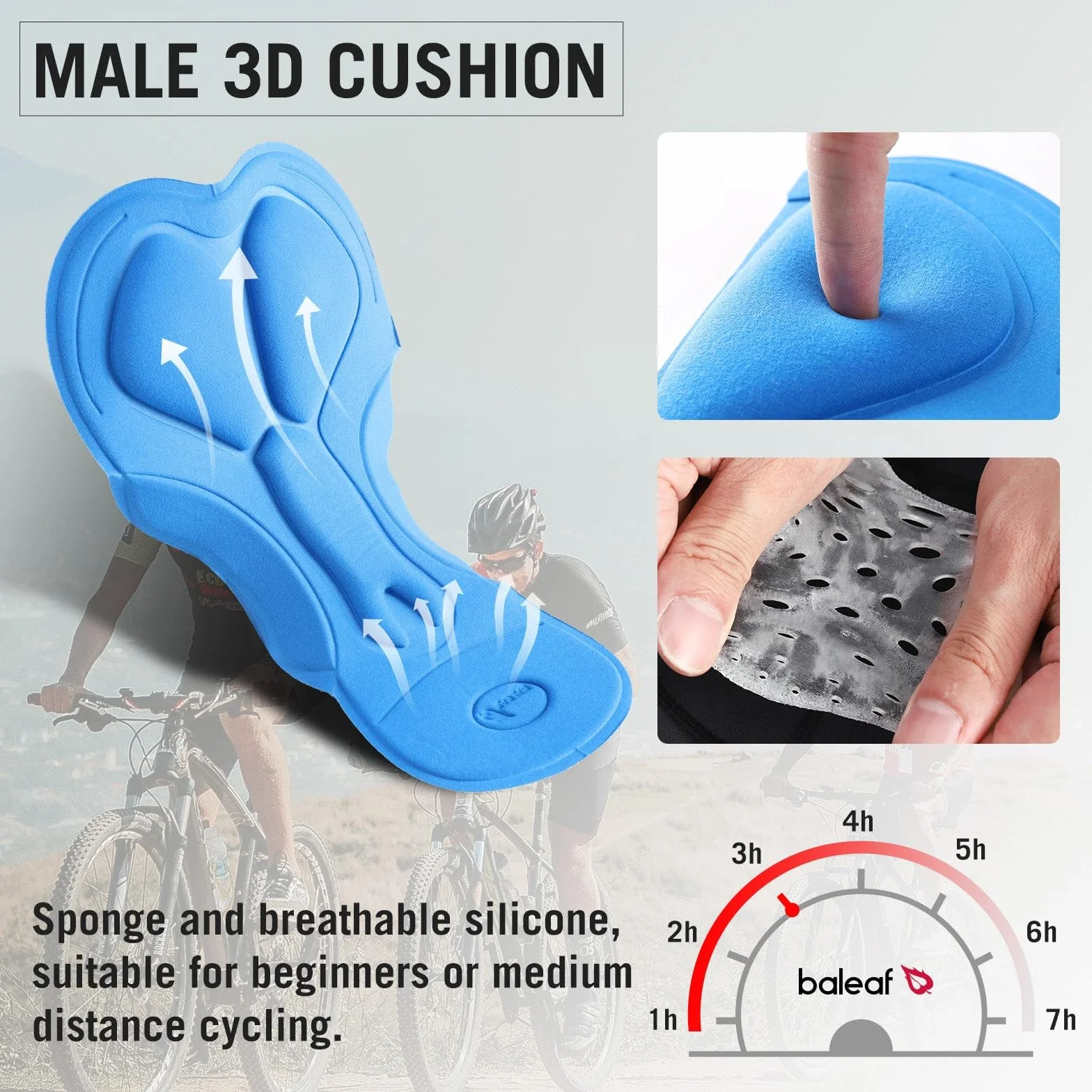 BALEAF Pantalones Cortos de Bicicleta Acolchados 3D para Hombres Acolchados de Ropa Interior de Ciclismo Acolchados de Ropa de Ciclismo de montaña Acolchados de Ciclismo de rotación Gris XL