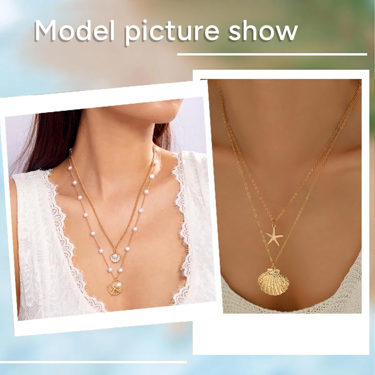Juego de Joyas de 17 Piezas para Mujer Conjunto Bisutería con Forma de Estrella de Mar y Concha Chapados en Oro Collar en Capas Perla Pendientes Pulsera Anillos para Vacaciones Junto Al Mar