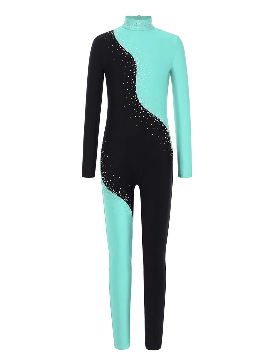 Alvivi Mono Largo de Gimnasia Rítmica para Niñas con Brillantes Maillot de Baile Mono Patinaje Artístico de Competición Ropa de Deportiva 5-16 Años