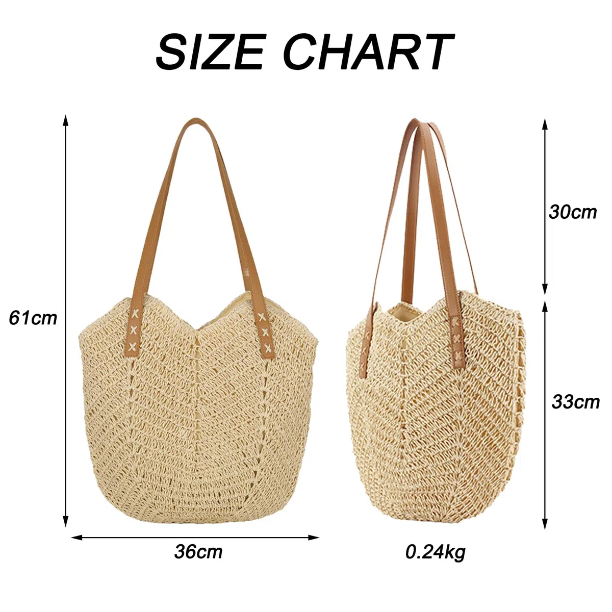 Bolso de Hombro de Paja, Bohemio Casual Bolso de Playa de Verano, Grande con Cremallera, Verano Bohemio Monederos Mujer, para Viajes A La Playa, Vacaciones, Citas
