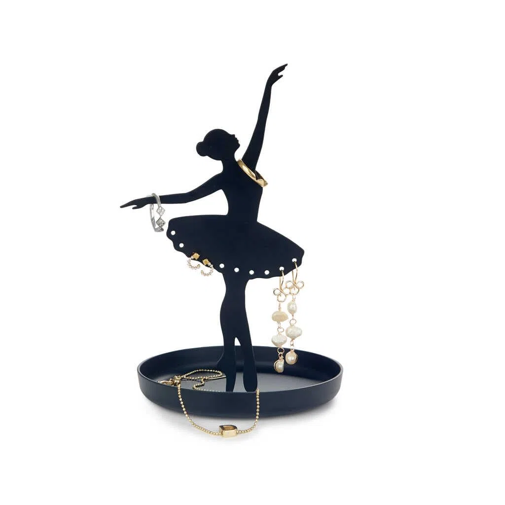 Balvi Porta anillos Ballerina Color negro Soporte de joyas de silueta de bailarina Metal