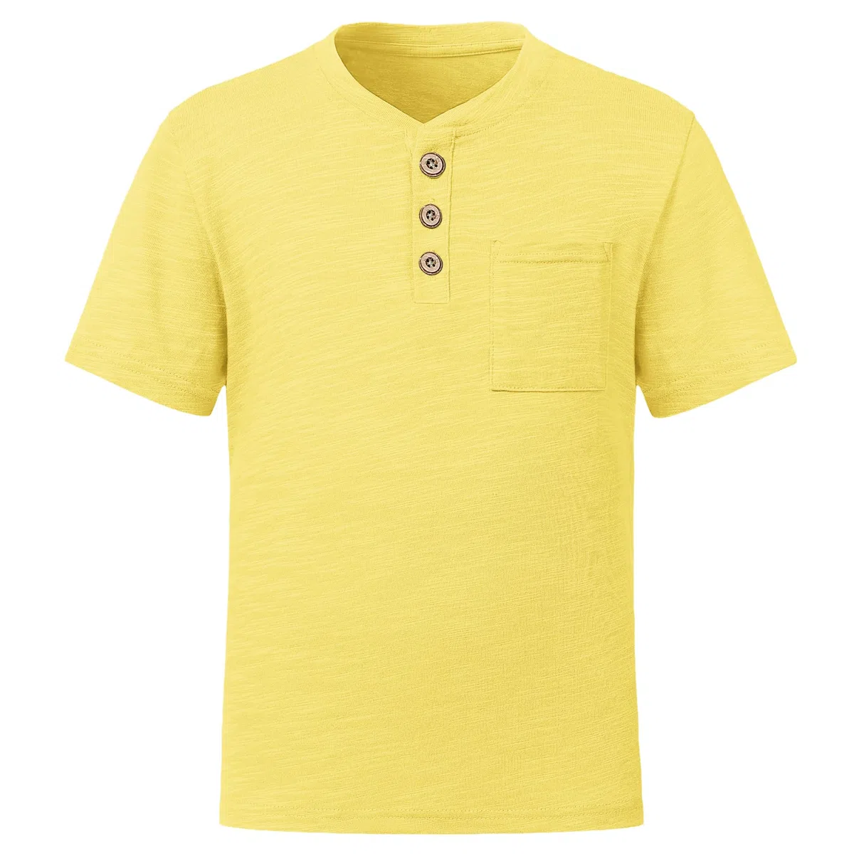 Camiseta de verano de algodón para niños, cuello redondo, botones sólidos, manga corta, bolsillo, casual, para niños, para uso diario