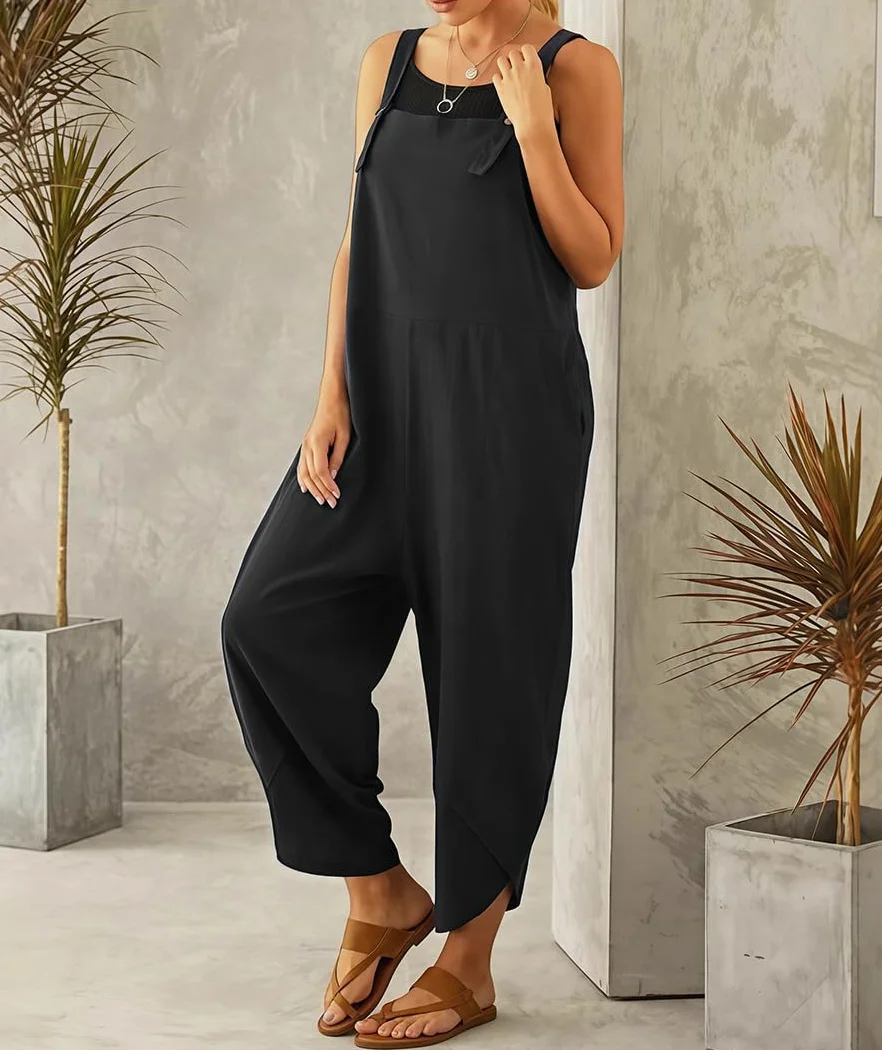 Mono Mujer Verano Peto para Mujer Grande Overol Holgado Ajustable Casual Suelto Mameluco Sin Mangas de Tirantes Pantalones con Peto Pieza Holgado Suave y Confortable Jumpsuit