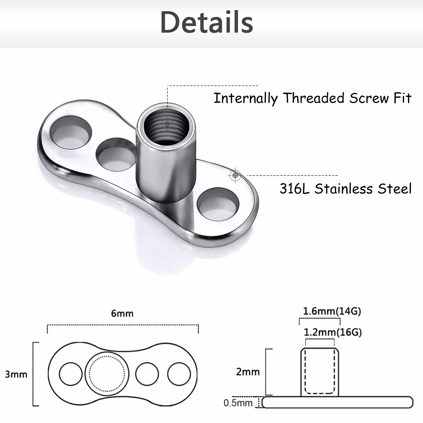 ZS 14G Acero Quirúrgico Roscado Internamente Dermal Anchor Base Microdermals Piercing for Mujeres Hombres, 14-19Pcs Zirconia Cúbica Dermal Anchor Tops 2.5mm 3mm 4mm