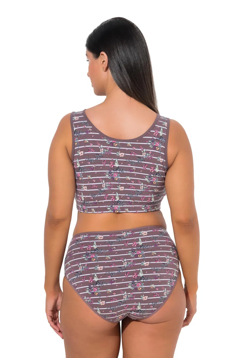 Ulla Popken Bustier, Rayas horizontales/Flores, Cuello Redondo 850521