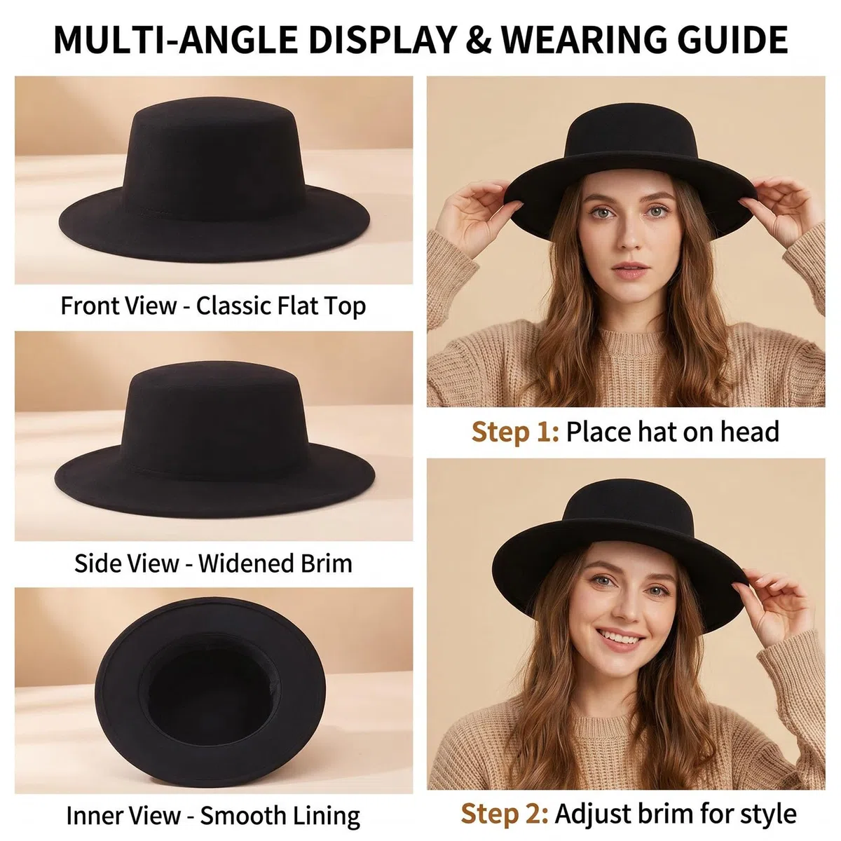 QUUPY Sombrero Fedora negro de mezcla de lana con ala plana Gorra de bolos estilo panamá sombrero de jazz para boda Talento Performance Unisex