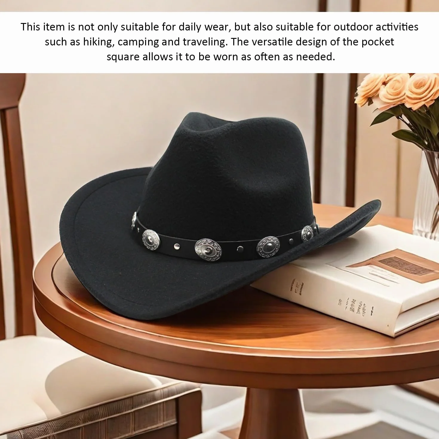 1 Sombrero De Fieltro De Vaquero De Ala Ancha Y 1 Bufanda Cuadrada Multifuncional, Sombreros Retro, Accesorios De Ropa, Sombreros Simples De Moda