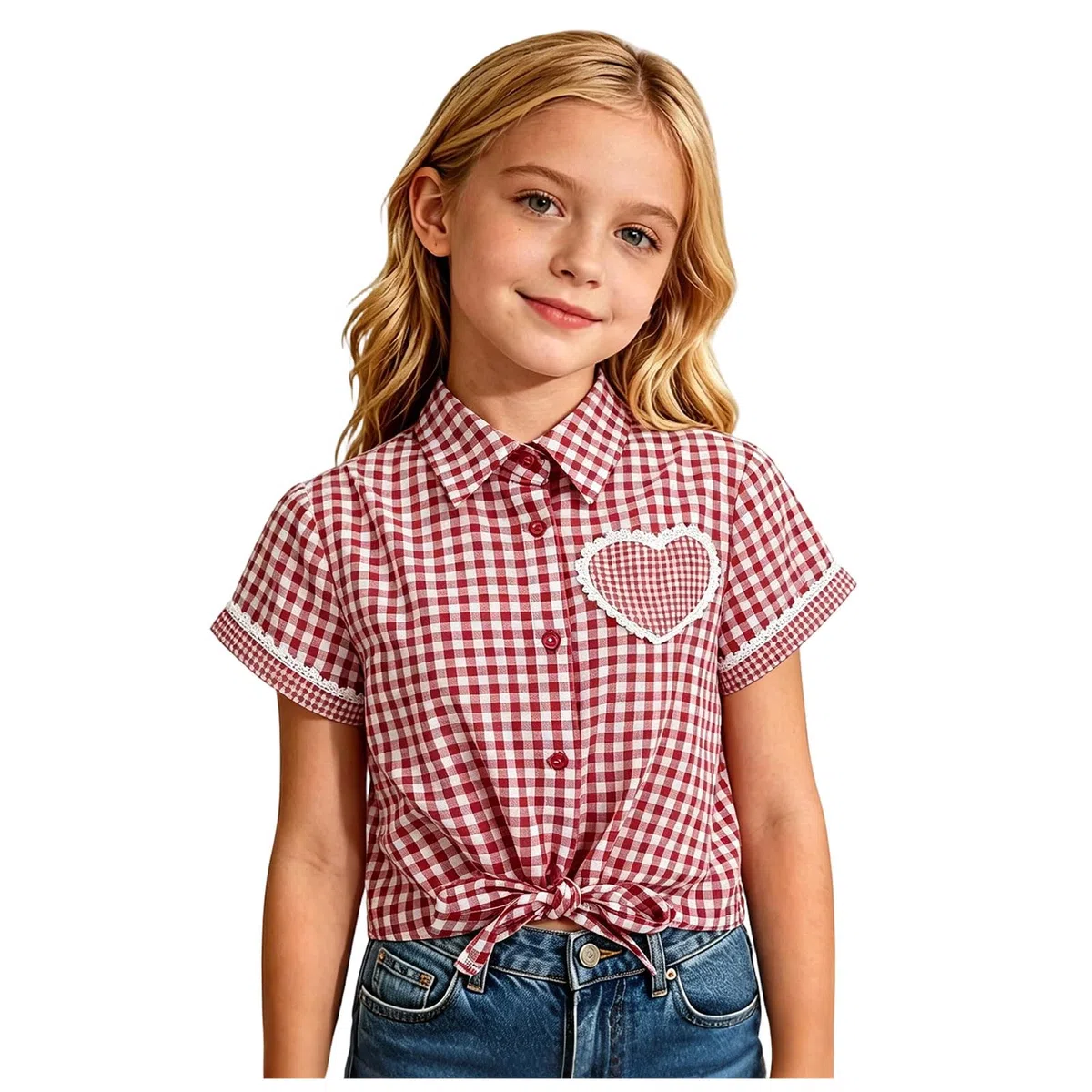 2026 Blusa Tradicional para Niña, Camisa de Manga Corta con Cuadros y Encaje, Diseño y Elegante, Ideal para Fiestas, Eventos Ocasiones Informales, Muy Cómoda de Llevar