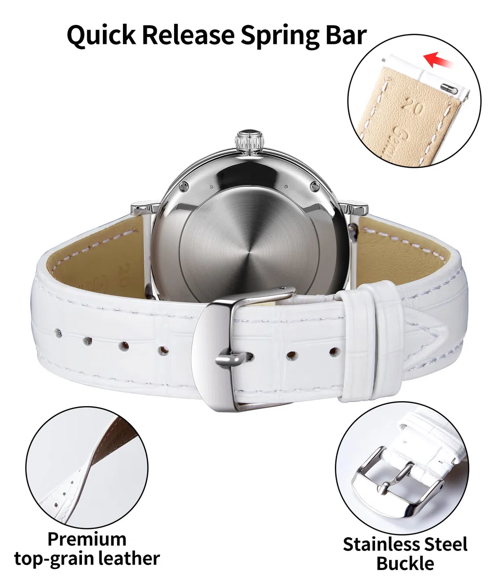BINLUN Correa de Reloj de Cuero 10MM-24MM Diseño Cocodrilo Aligátor Liberación Rápida Correas de Repuesto para Smartwatch Hombre Mujer
