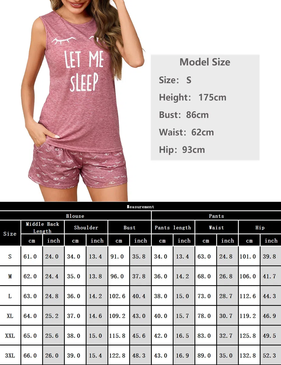 Uniexcosm Pijama Mujer Verano Algodón Pijamas Cortos Mujer Sin Mangas Sexy Conjunto de Pijama 2 Piezas Cuello Redondo Impresión de pestañas Top y Shorts