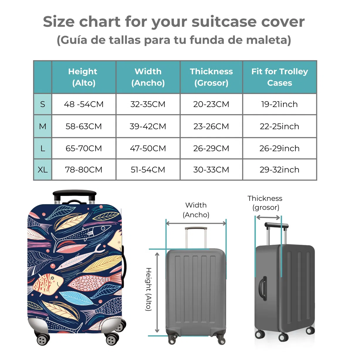 Funda para Maleta de Viaje – Luggage Cover Elástica, Lavable y Reutilizable – Poliéster + Spandex – 4 Tamaños (S, M, L, XL) – para Maleta de Cabina, Mediana o Grande – Cubre Equipaje (S)
