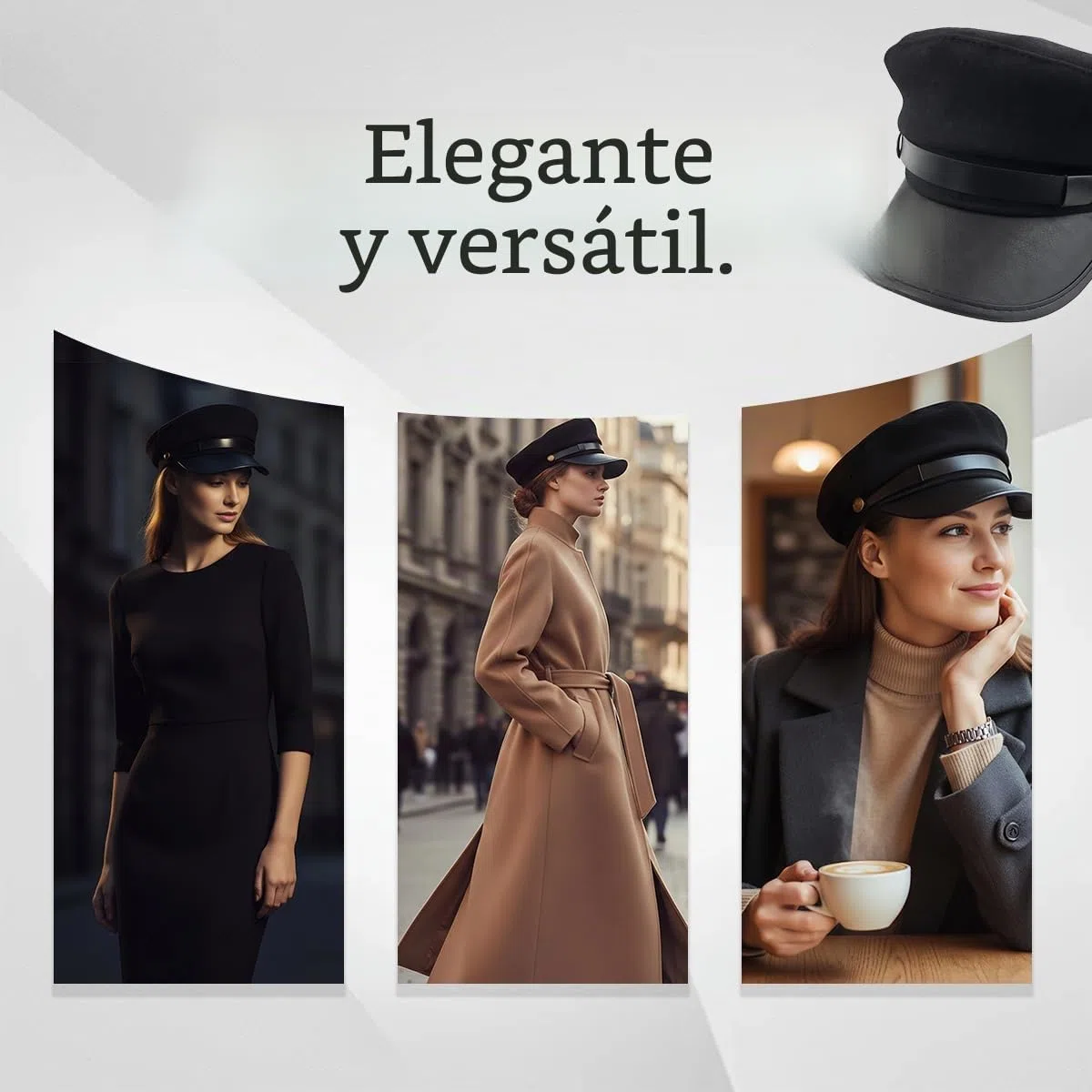 sombrero de pescador clásico británico unisex con parte superior plana, sombrero de chófer, gorra de disfraz, para hombres y mujeres (negro)