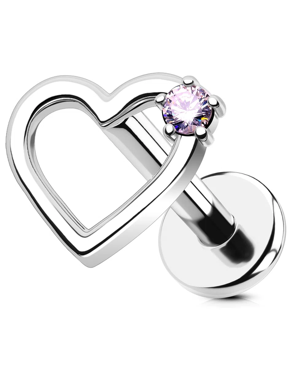 OUFER 16G Corazón cartílago oreja titanio G23 Helix Ring rosca interior Conch Earring 6 mm claro/azul/rosa/verde CZ Body piercing para mujer Labret Piercing