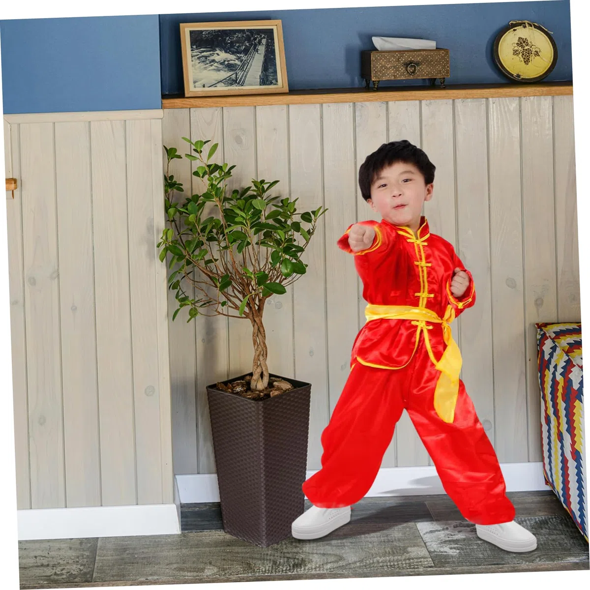 KOMBIUDA Uniforme de Tai Chi de Manga Larga Rojo para Niños de 140 Cm Traje de Actuación de Danza Y Artes Marciales Ropa Tradicional China de Calidad Atuendo de Kung Fu
