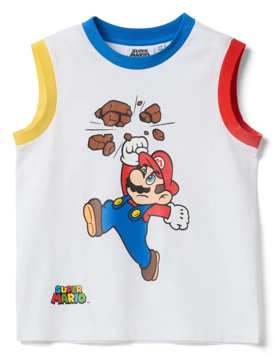 OVS Kids Camiseta de Tirantes Infantil Blanca de algodón Puro con Super Mario