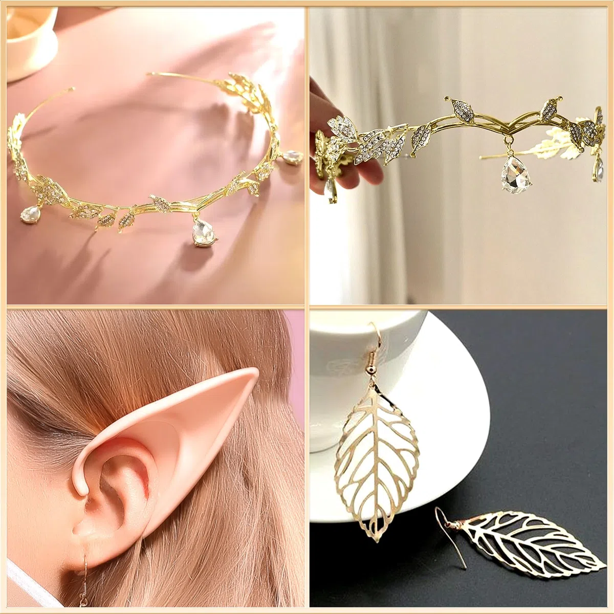LaVenty luxury elf headpiece elf ears tocado de elfo de lujo orejas de elfo corona de elfo tiara tocados de hadas joyas de cabeza de elfo de hadas tocado circlet tocado de fantasía renacimiento