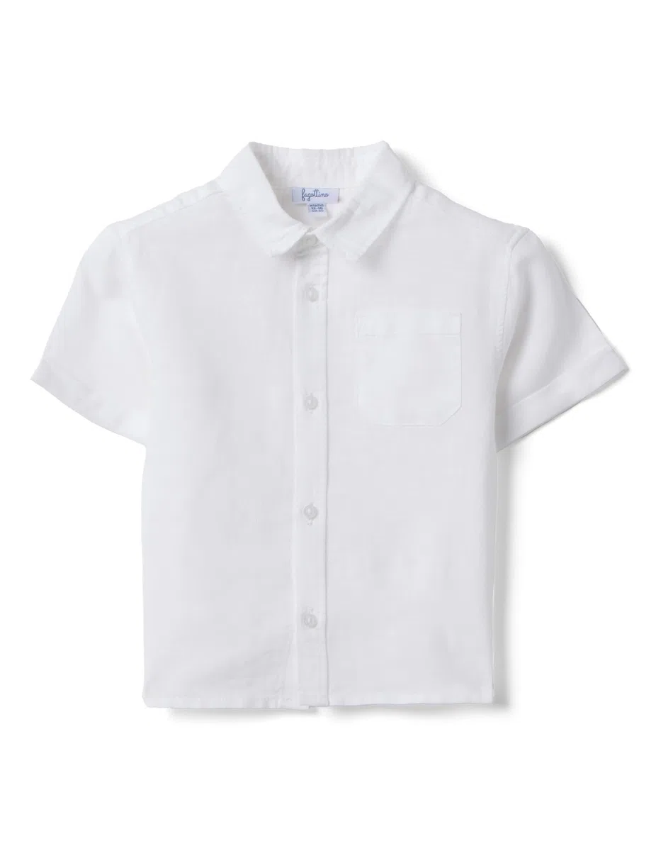 OVS Kids Camisa Blanca de niño en Mezcla de Lino y algodón Ajuste Regular