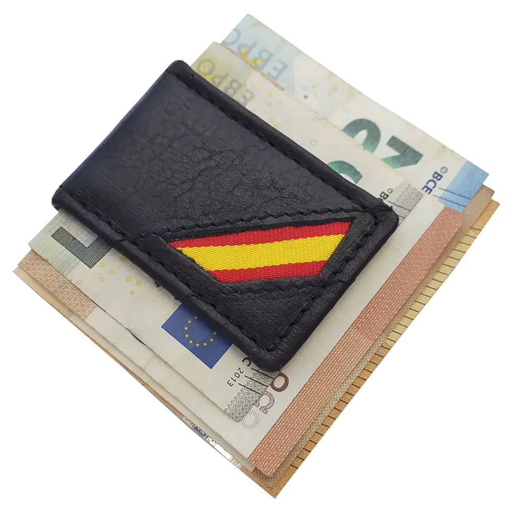 Tiendas LGP- Pinza Clip para Billetes Piel Negra Bandera de España