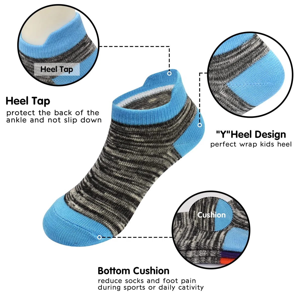 GENTABY 12 pares de calcetines deportivos coloridos de algodón para niños y niñas, 19-38 años (1-14 años)