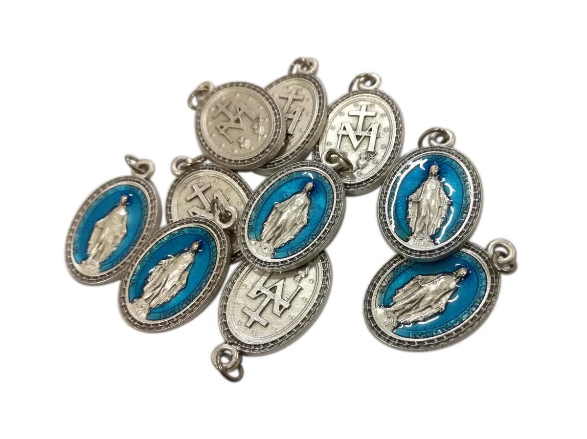 Eurofusioni Medalla chapeada plata azul Virgen Milagrosa - h 2,5 cm - 10 piezas