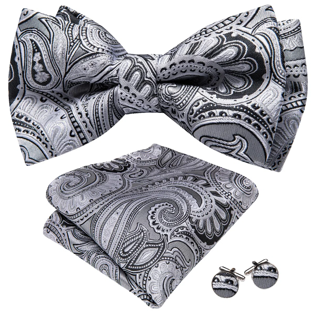 Barry.Wang Men's Paisley Silk Pre-tied Bow Tie Set Pocket Square and Cufflinks for Weddings and Formal Events