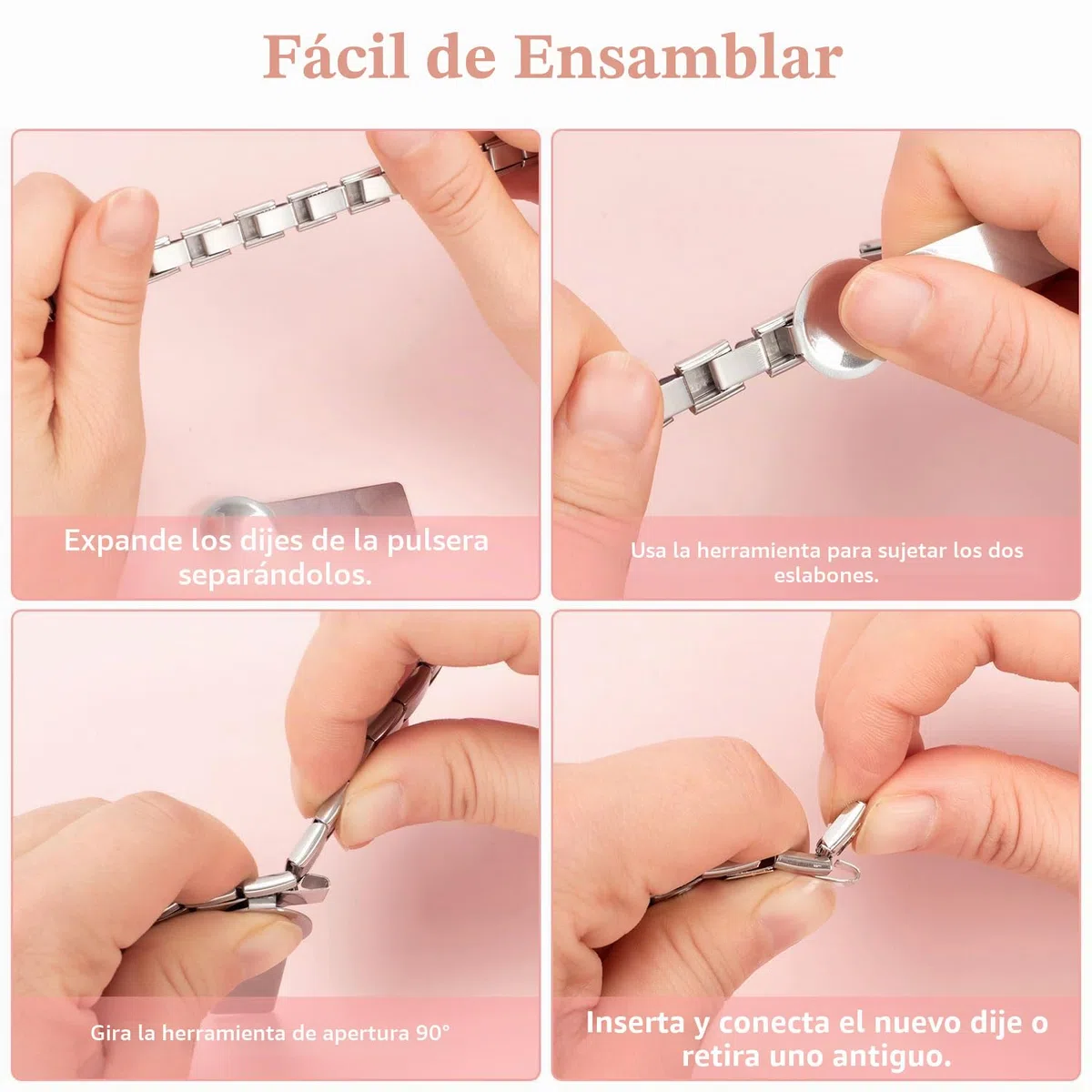 Pulsera italiana con 8 colgantes italianos con herramientas de apertura, módulos extraíbles de 9 mm para pulseras italianas, de acero inoxidable italiano para mujer
